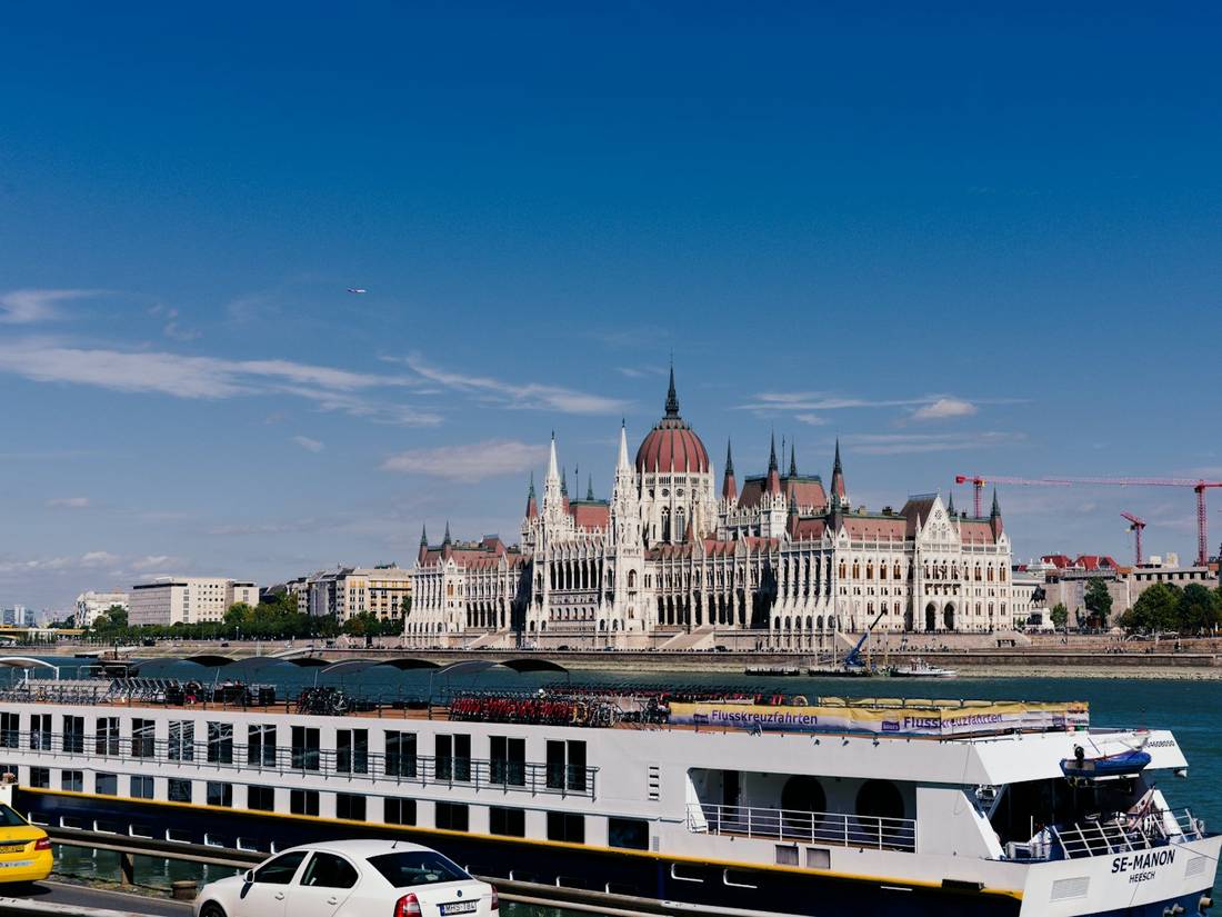 A river cruise ship passing the Hungarian Parliament in Budapest
