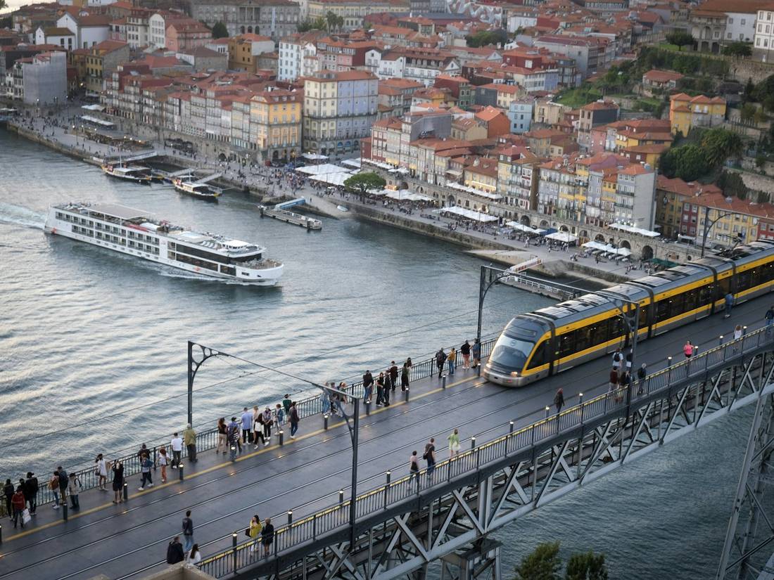A river cruise ship on the Douro in Porto, Portugal