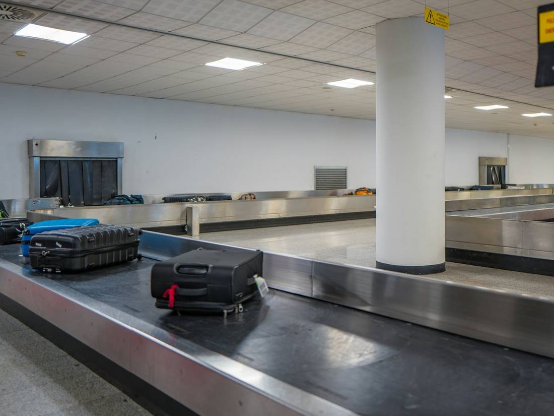 Luggage on an airport baggage carousel