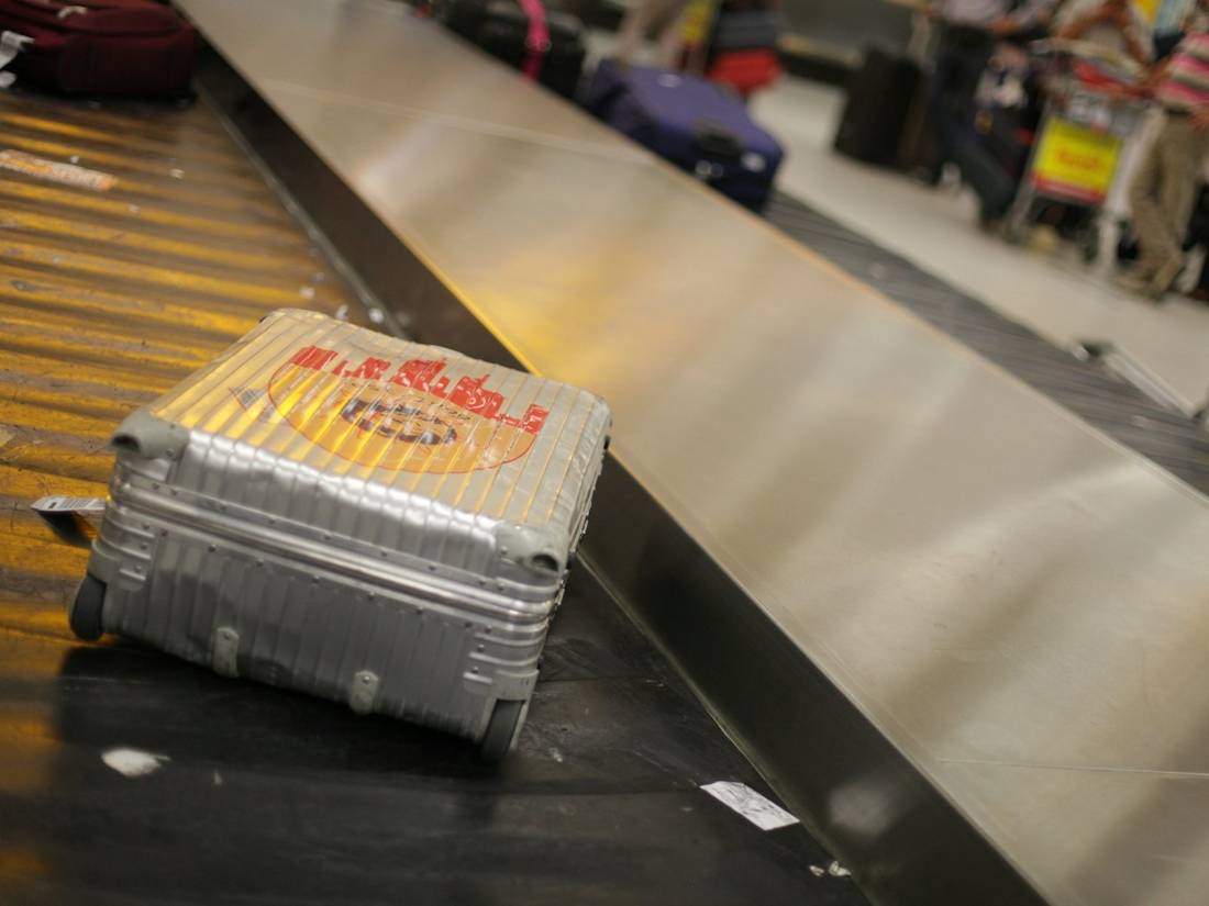 A hard-sided suitcase